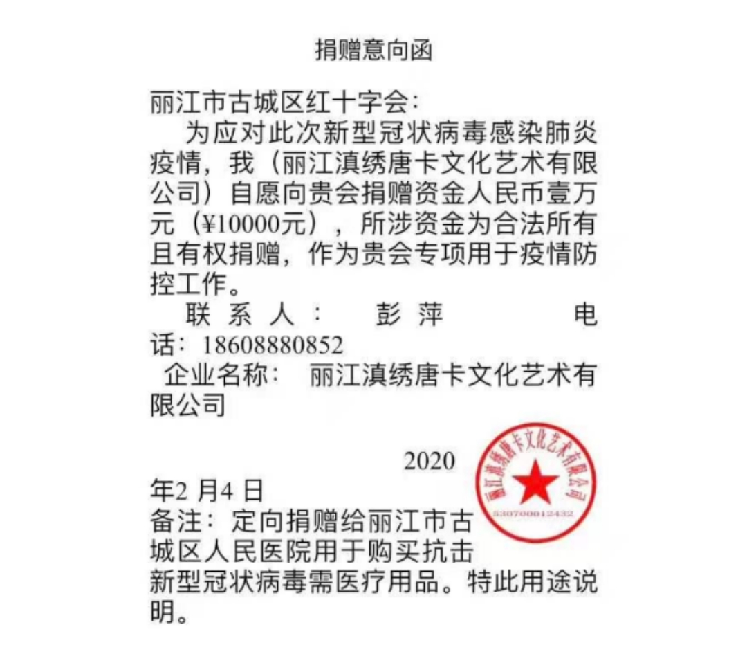 【共同战疫】云岭工匠彭萍向古城区红十字会捐助1万元爱心善款